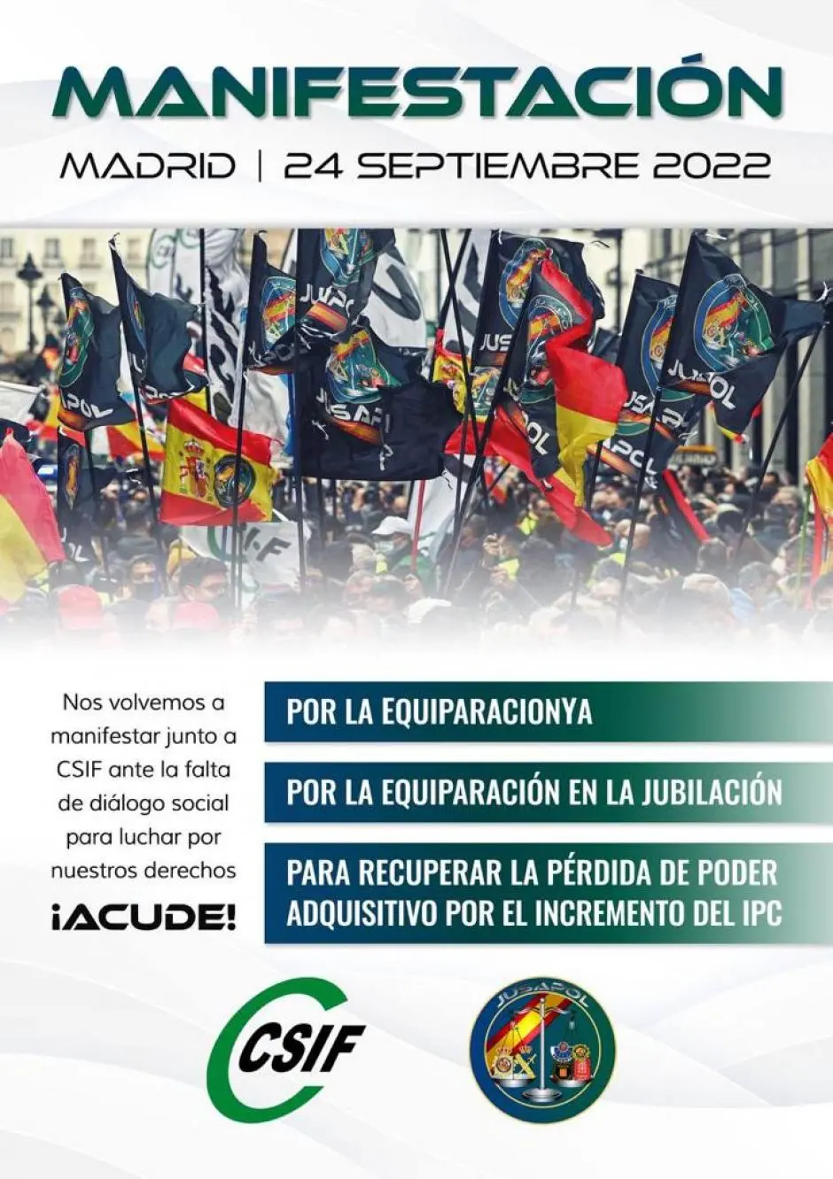 Cartel manifestación CSIF-JUSAPOL
